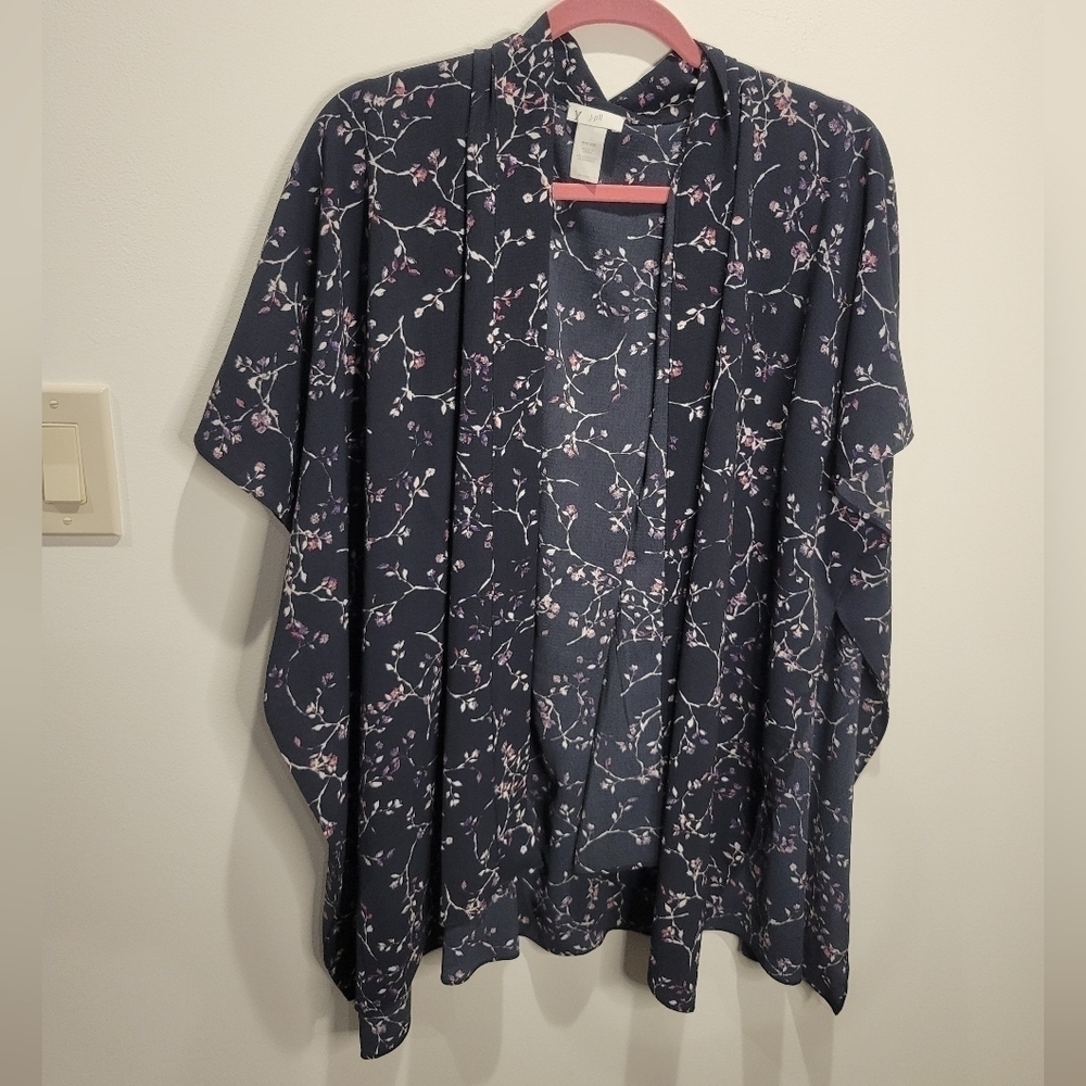 J jill Free size navy floral boho lightweight kimono